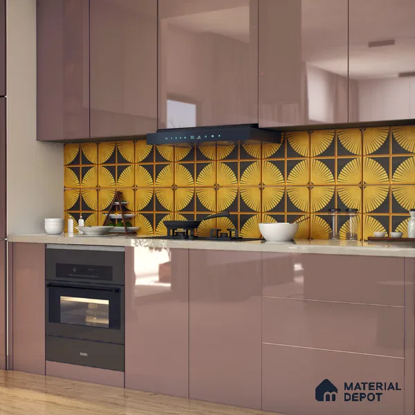 Metallic Wall & Floor Tile TL 07234 Golden Arc 1 ft x 1 ft Ceramic Matte Finish - 9 mm  | 2 mm Spacer is Mandatory | Suitable For Bathroom, Kitchen, Dining Area | Please Expect a Slight Variation of Pattern (Sample)